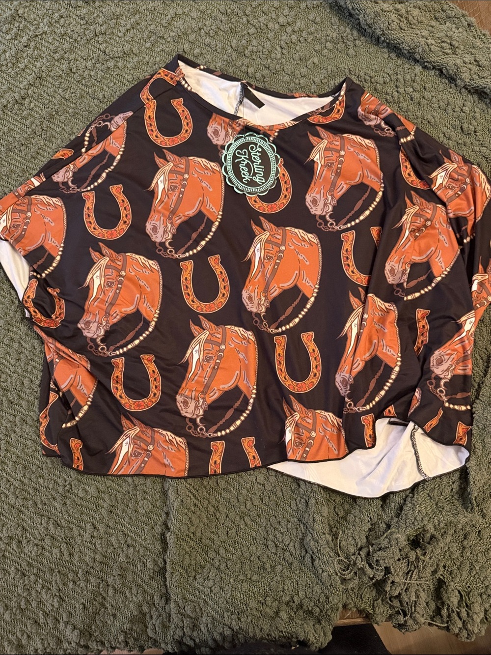 Girls' Black Tee with Orange Horse & Horseshoe Print